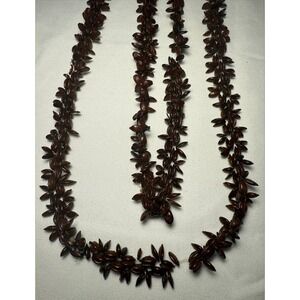 Vintage‎ Hawaiian Kukui Nut Lei Necklace Dark Brown Tropical Jewelry